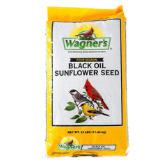 Wagner's bag front packaging showing brand and 25-pound size, attracting backyard birds