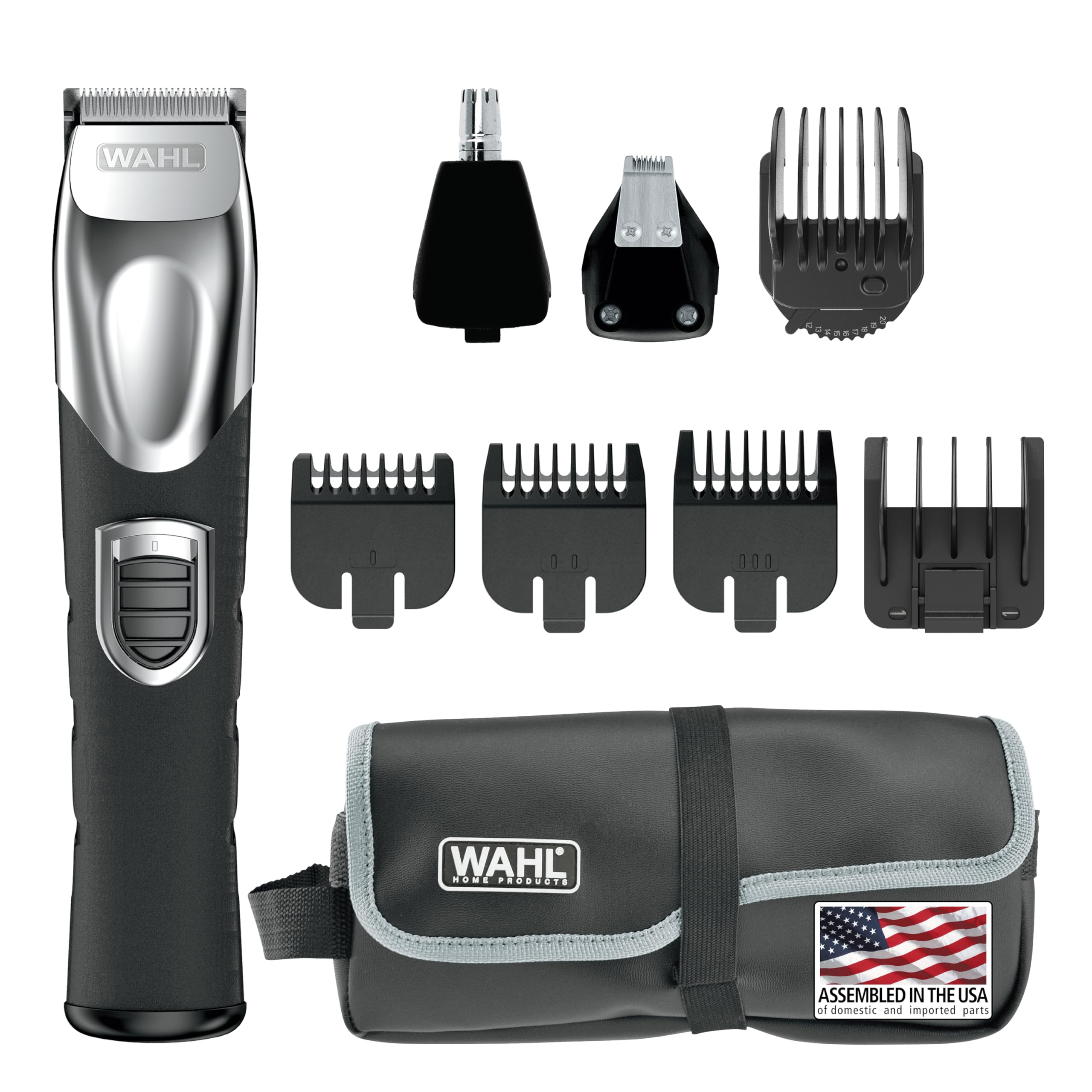 Wahl recortadora frontal mostrando el kit completo y facilidad de uso