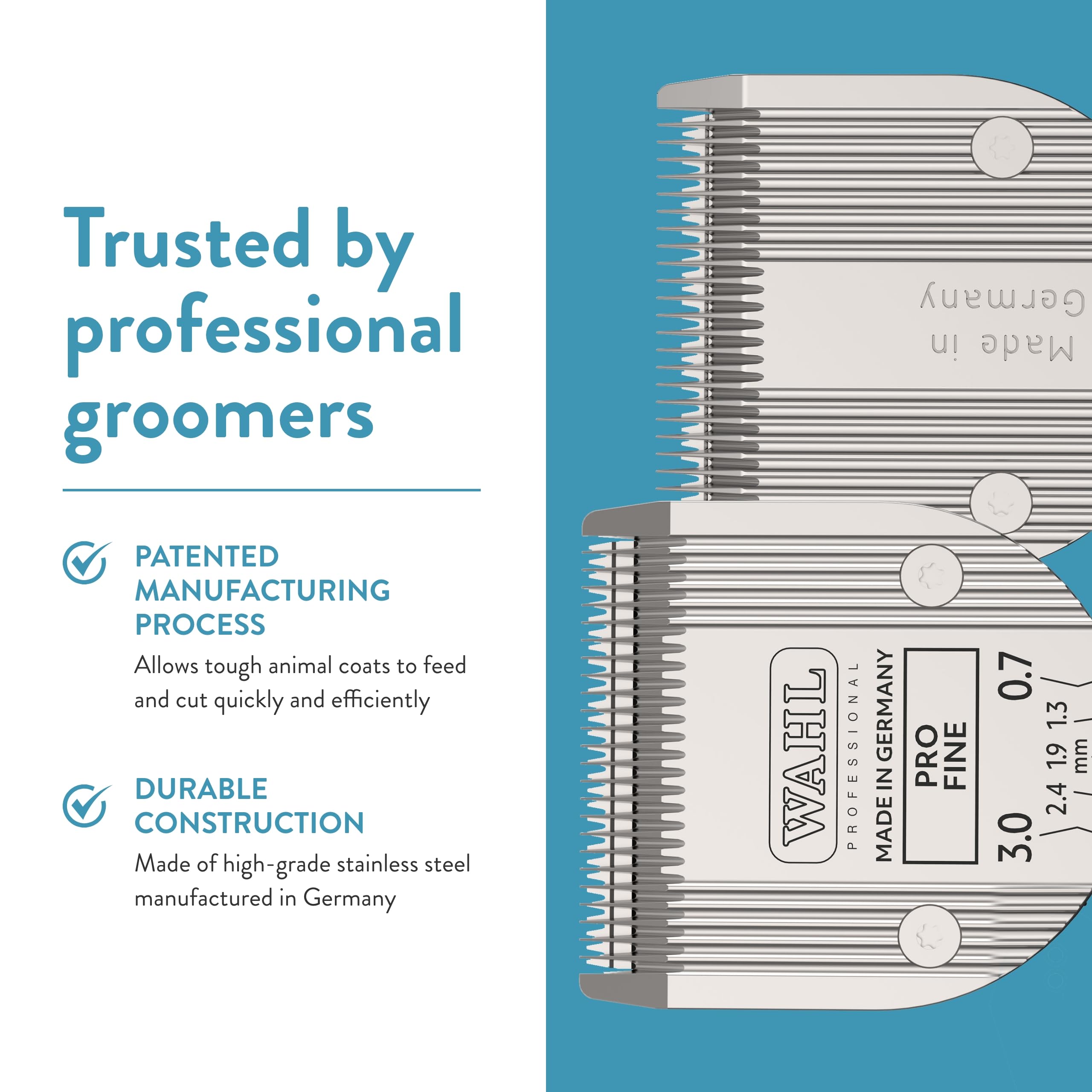 Wahl primer plano del acero inoxidable demostrando resistencia y durabilidad