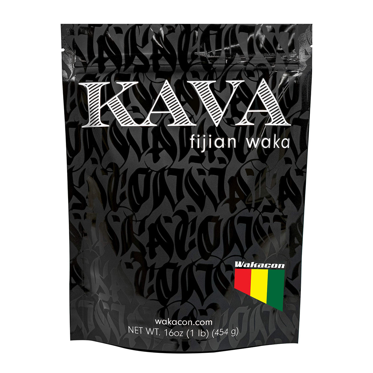 Wakacon paquete frontal mostrando 16 oz y sello de origen fiyiano, calidad visible