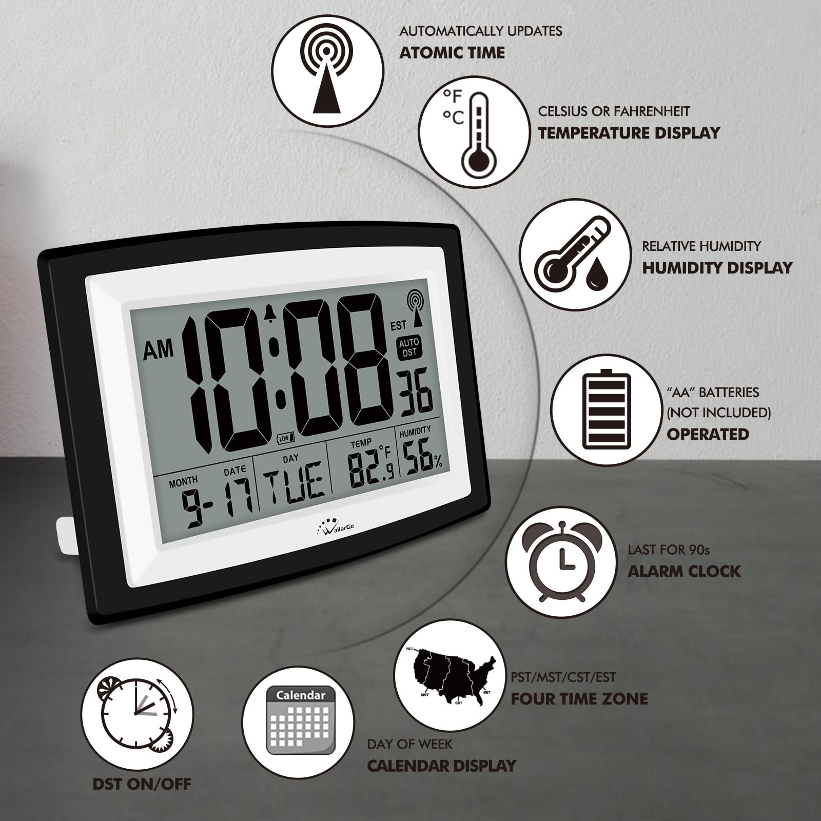 WallarGe colocado sobre escritorio con alarma para recordatorios