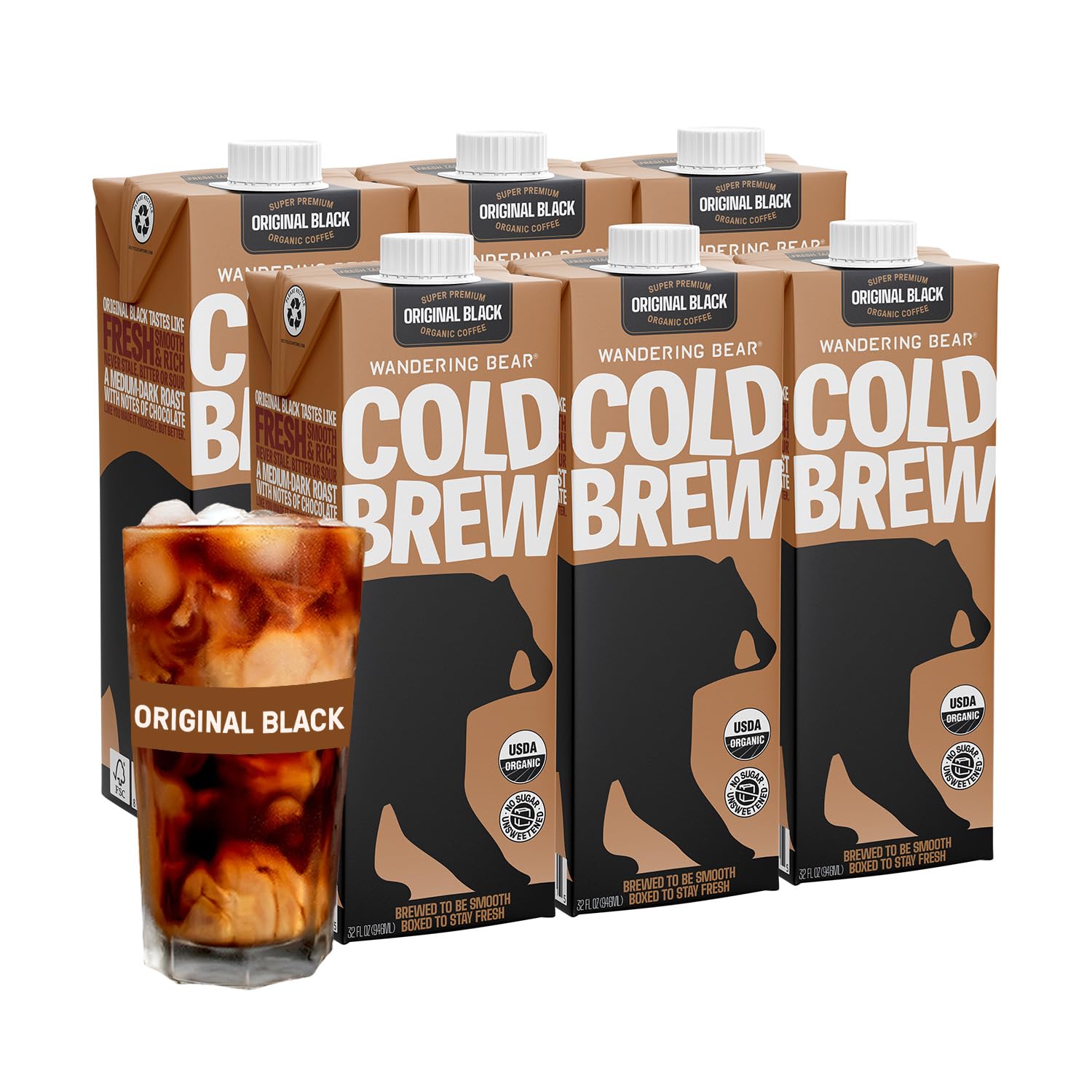 Wandering Bear carton frontal mostrando diseño y conveniencia listo para servir