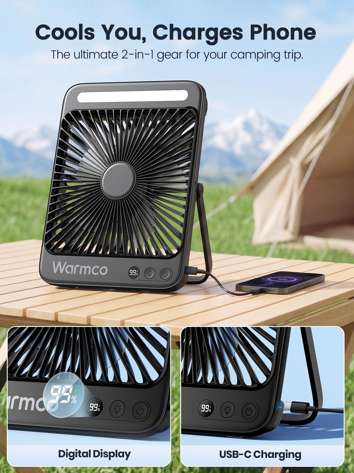 Warmco D4 junto a una mochila para comparar tamaño, Warmco fácil de llevar