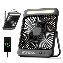 Warmco D4 vista frontal con linterna LED, ilumina la tienda eficazmente