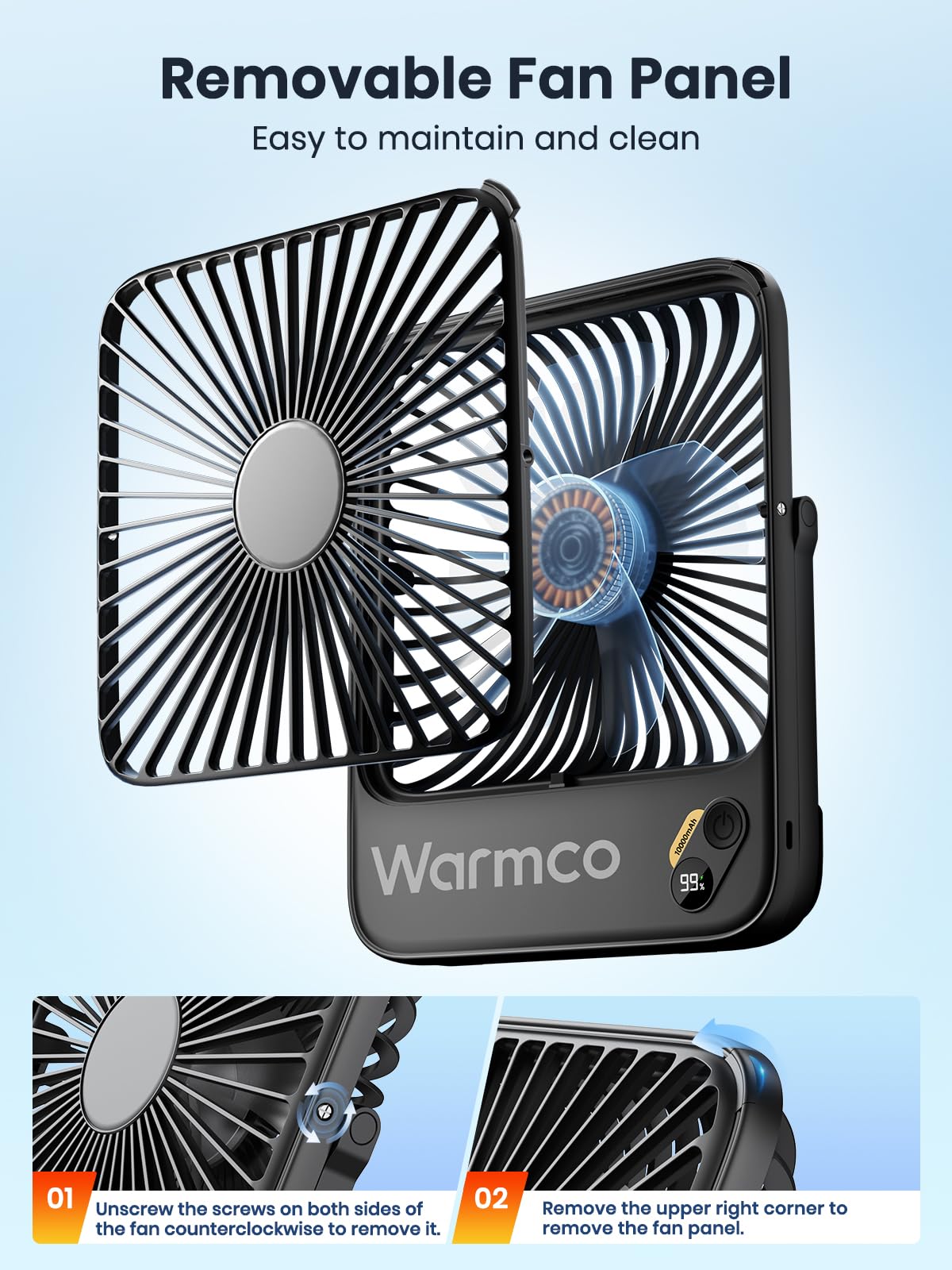 Warmco ventilador en campamento demostrando autonomía prolongada y portabilidad