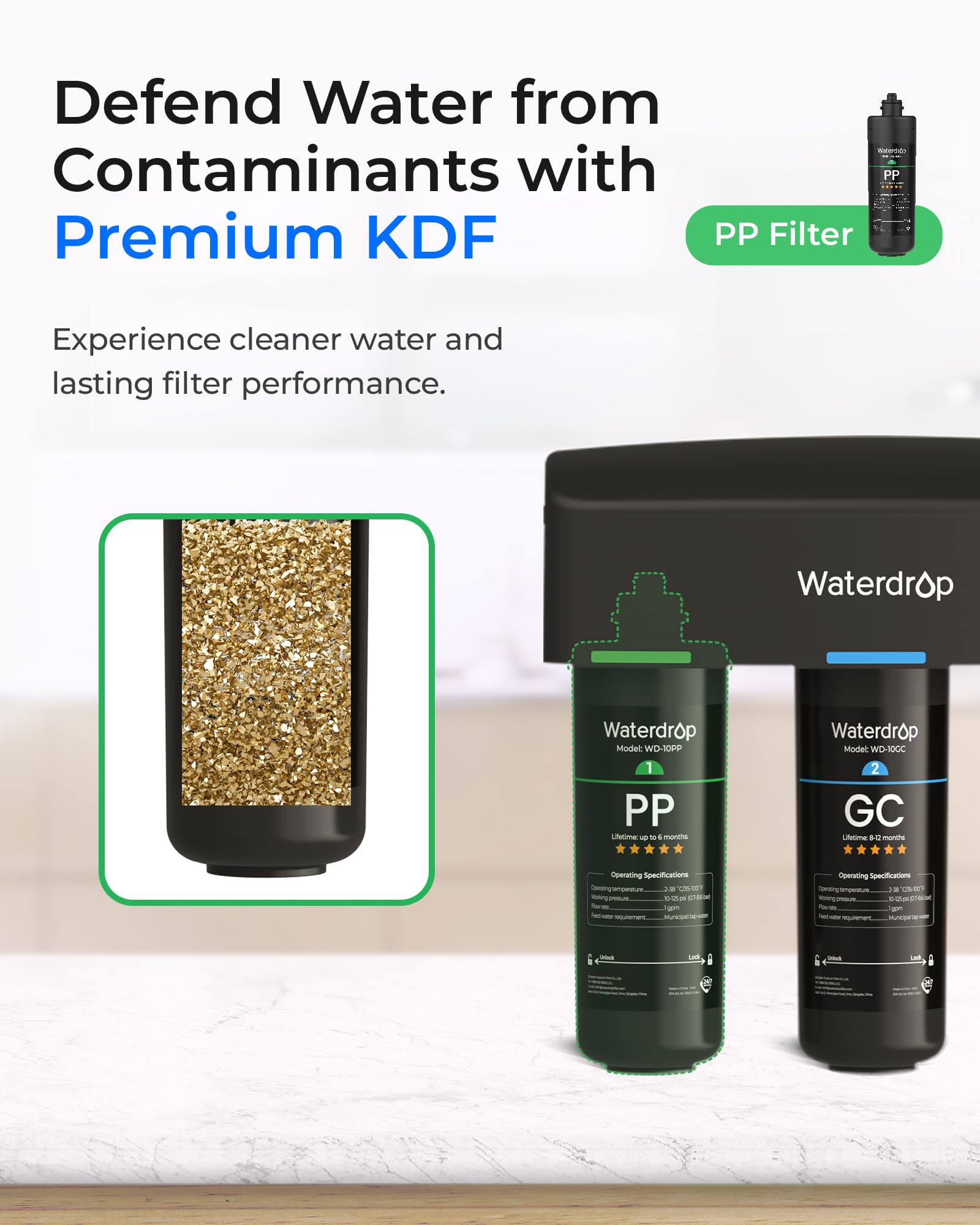 Waterdrop comparación de tamaño entre cartuchos para entender duración