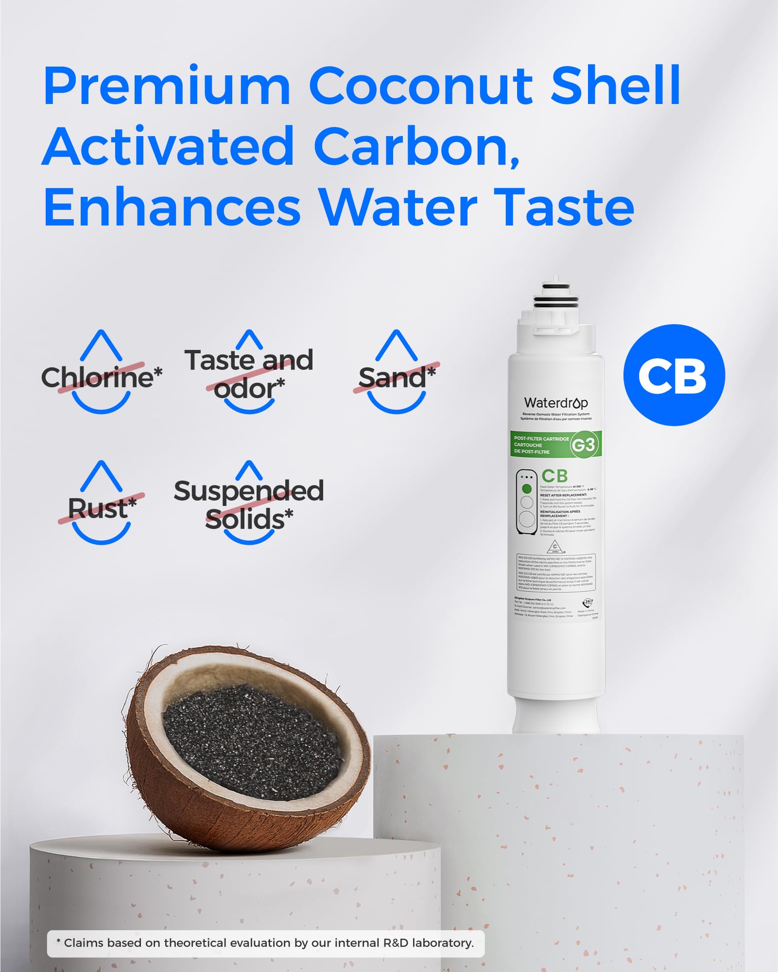 Waterdrop corte transversal del cartucho mostrando capas de filtración para más pureza