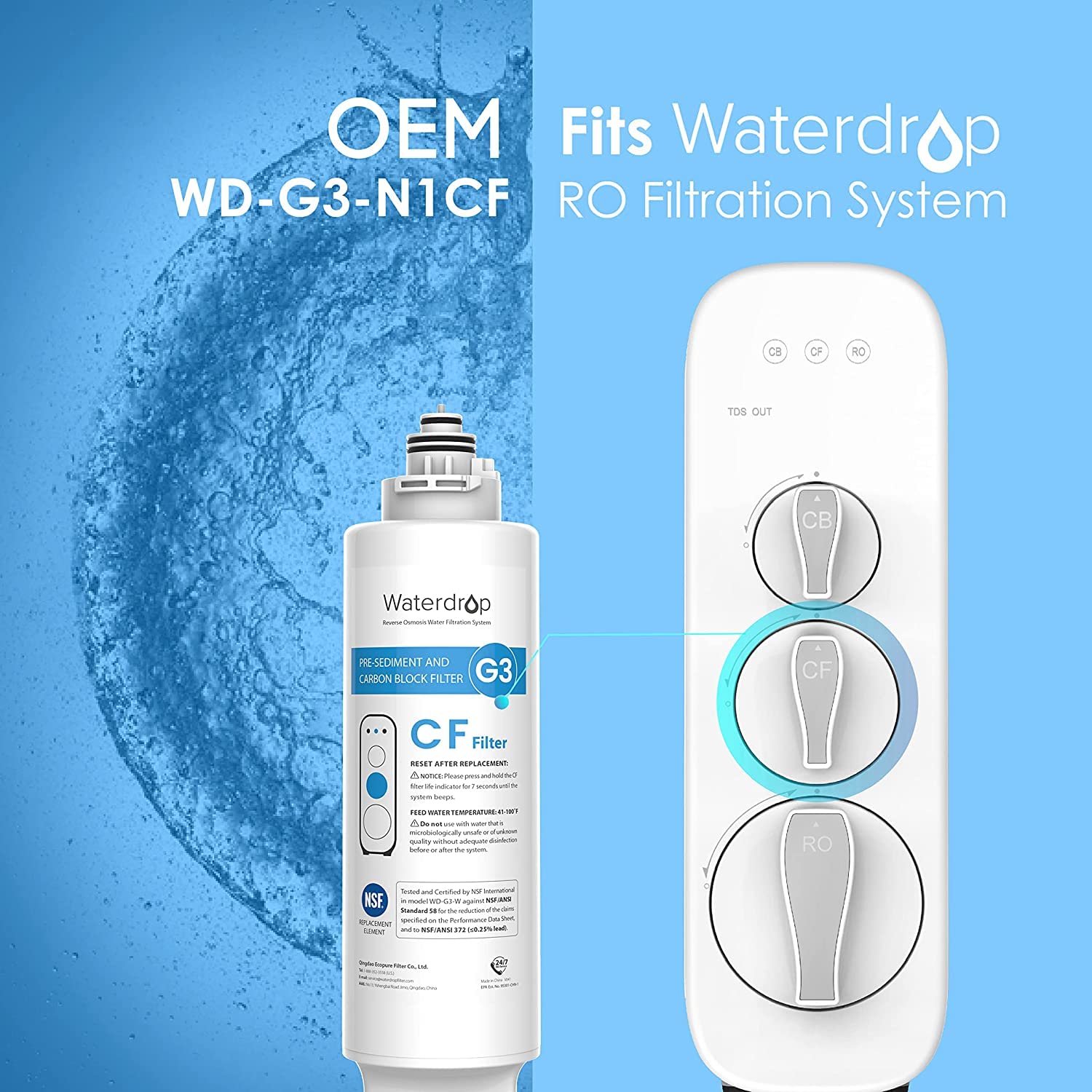 Waterdrop comparación de tamaño muestra encaje compacto y ahorro de espacio