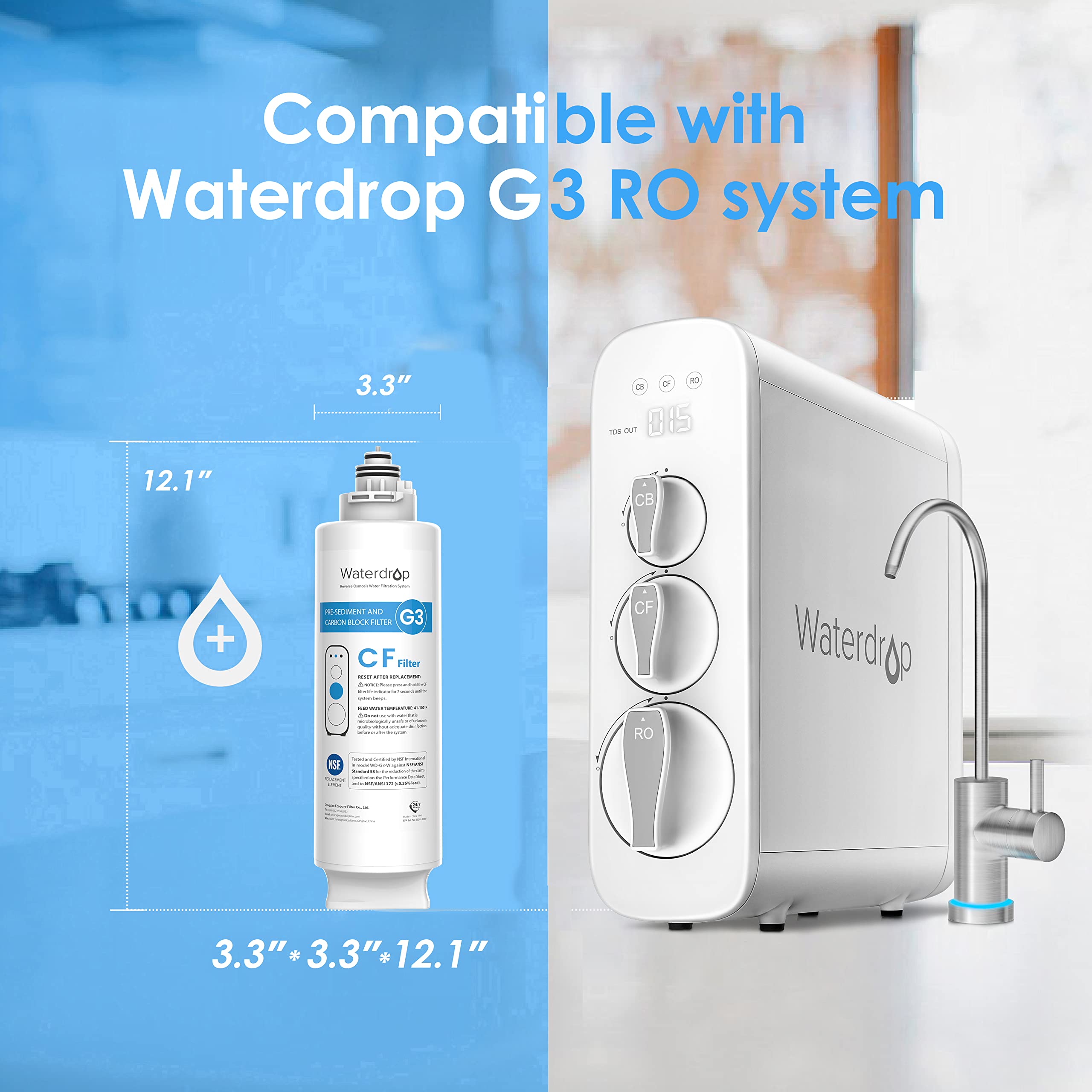 Waterdrop detalle del bloque de carbón de coco mejora la adsorción de olores