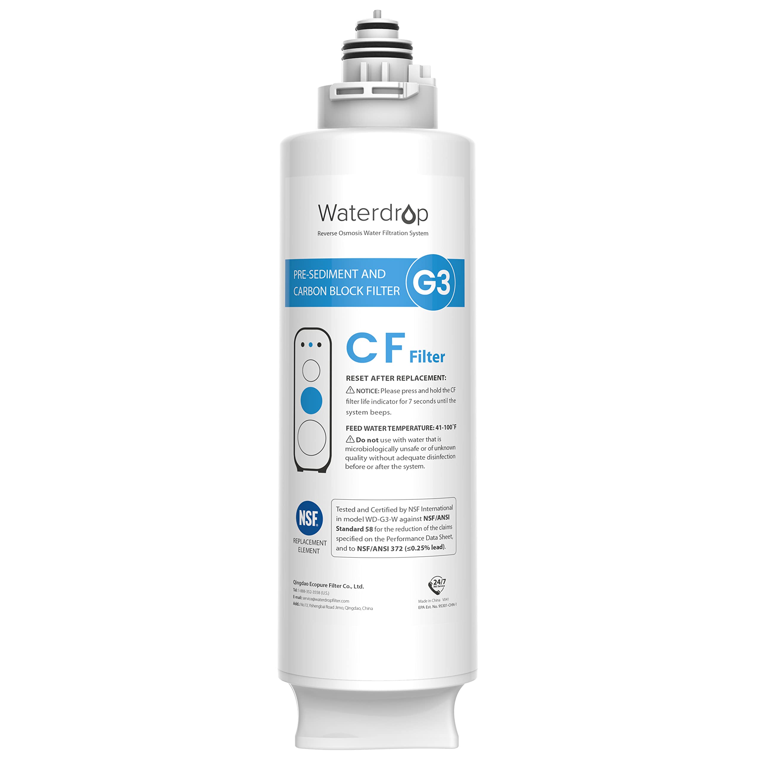 Waterdrop filtro G3-N1CF frontal empaque muestra compatibilidad y facilidad
