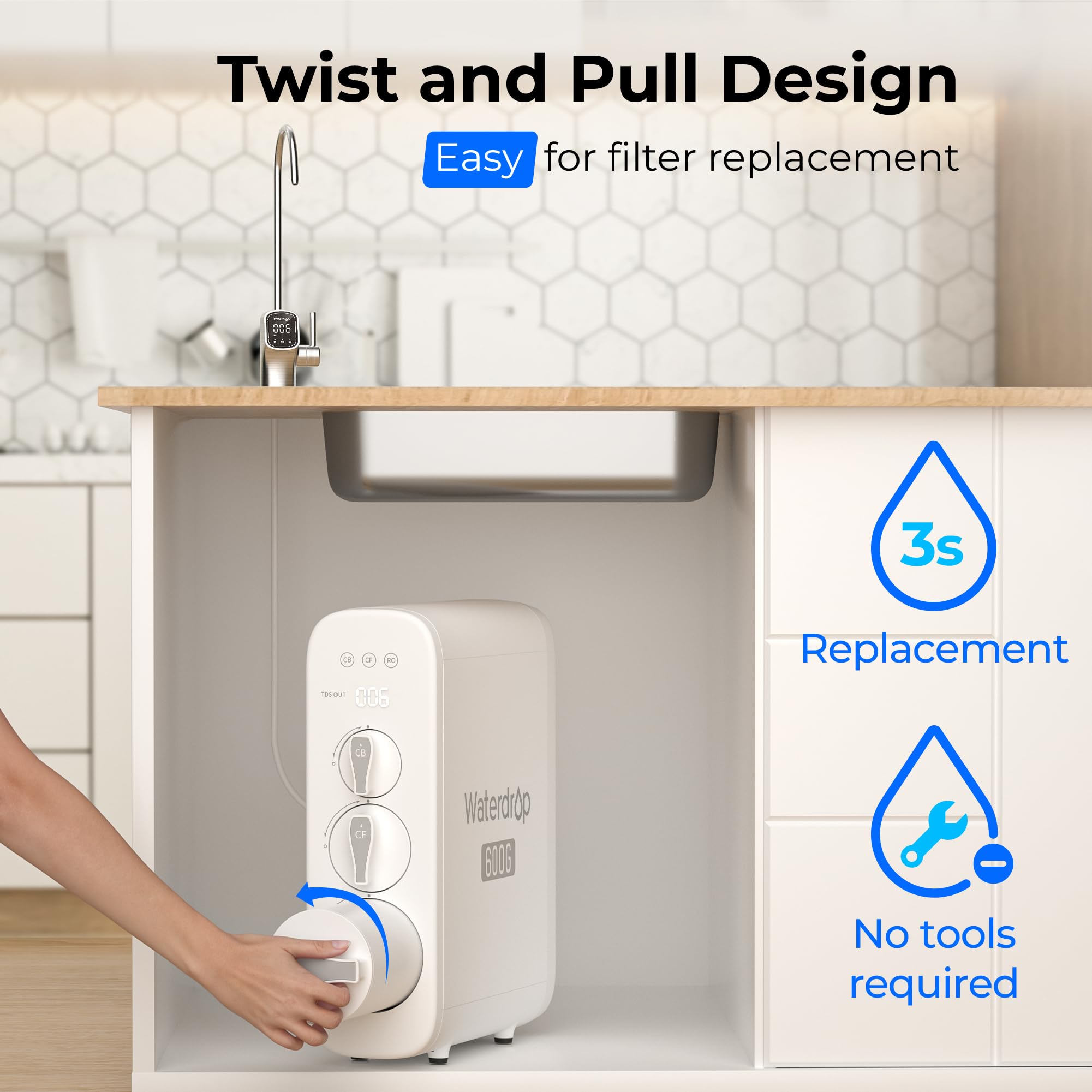 Waterdrop etiqueta del cartucho con especificaciones que facilitan identificación