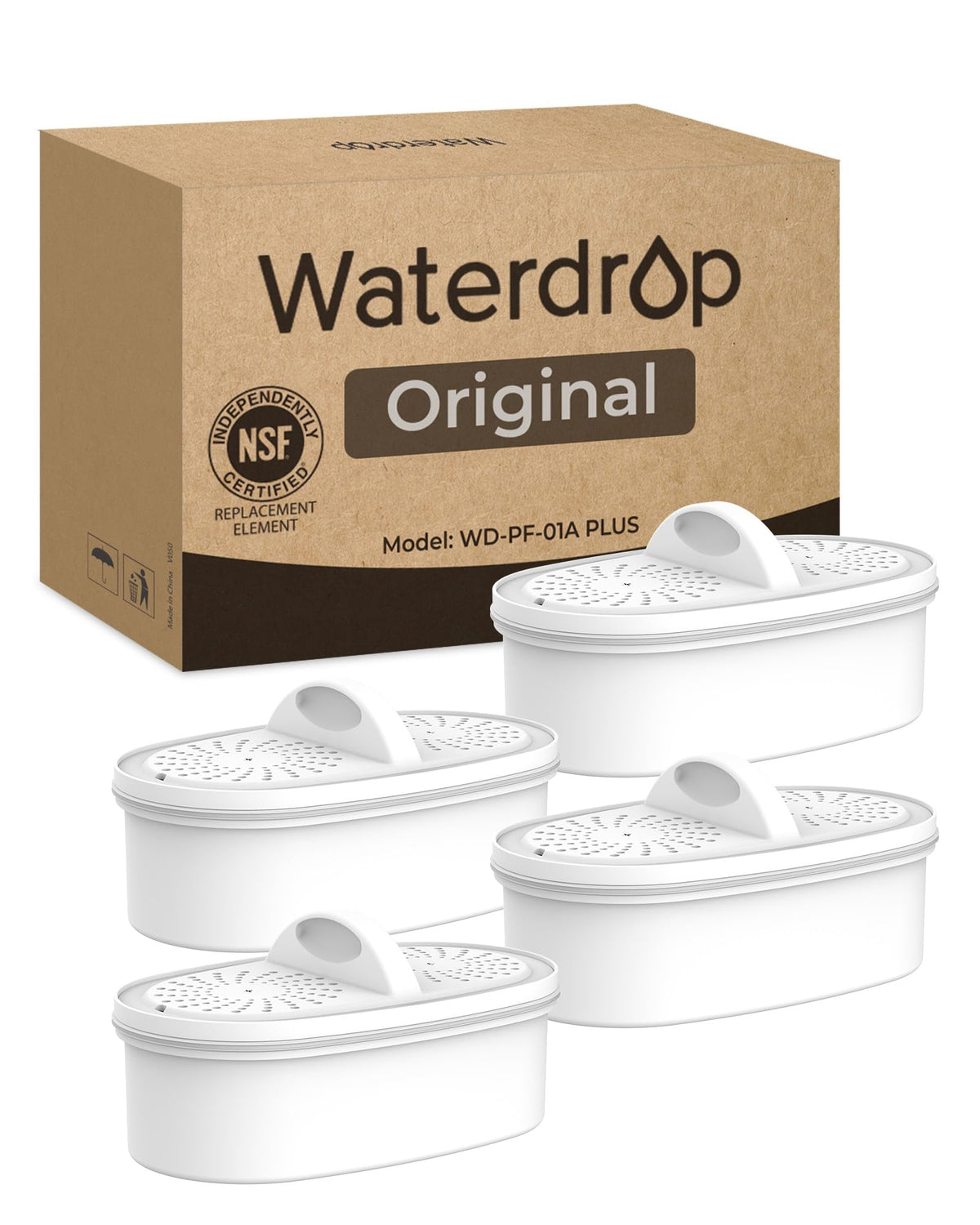 Waterdrop PF-01A frontal del cartucho mostrando diseño y compatibilidad