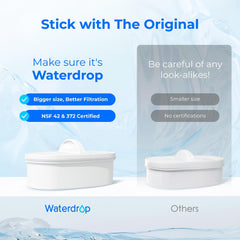Cartucho Waterdrop PF-01A siendo insertado en jarra, instalación rápida y sin herramientas