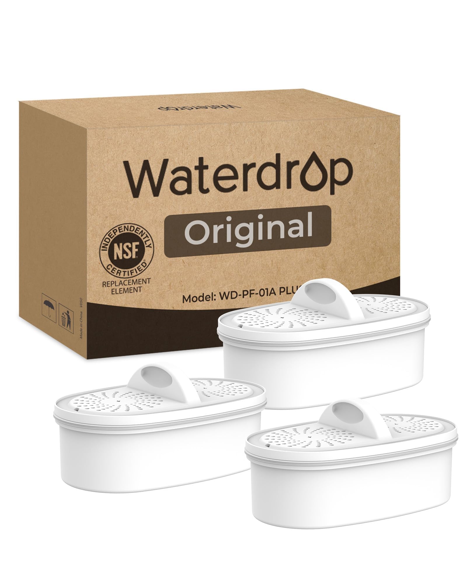 Waterdrop PF-01A vista frontal del cartucho mostrando compatibilidad y ahorro