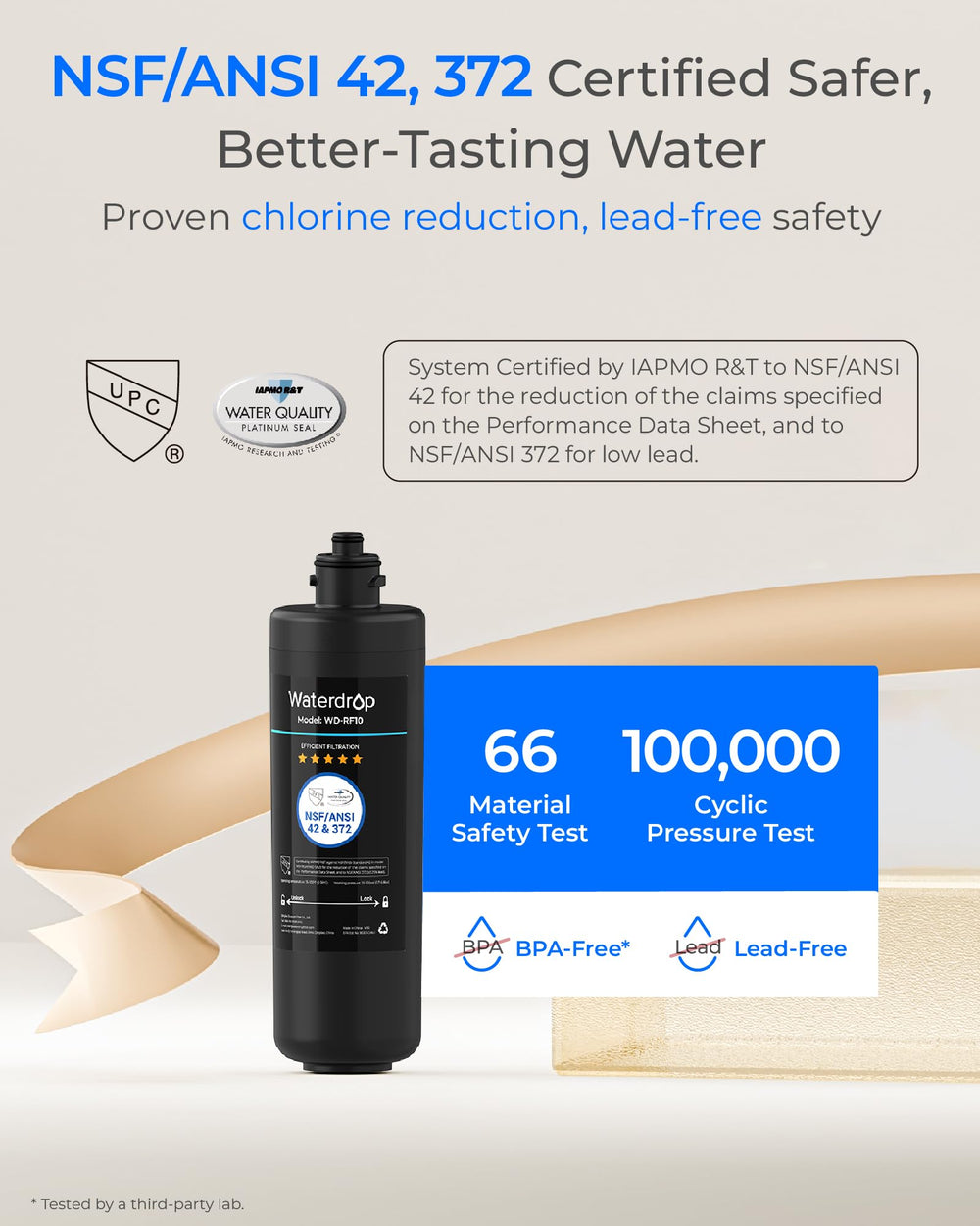 Waterdrop RF10 instalado bajo fregadero en sistema 10UA demostrando ajuste