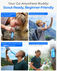 Waterdrop en uso durante camping permitiendo beber agua filtrada fácilmente