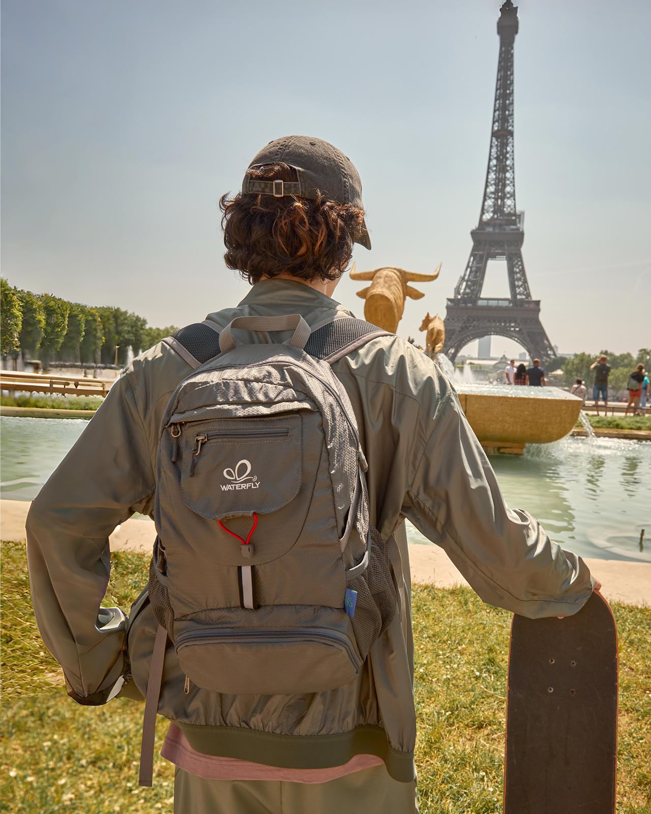 WATERFLY folded backpack inside suitcase illustrating travel-ready convenience