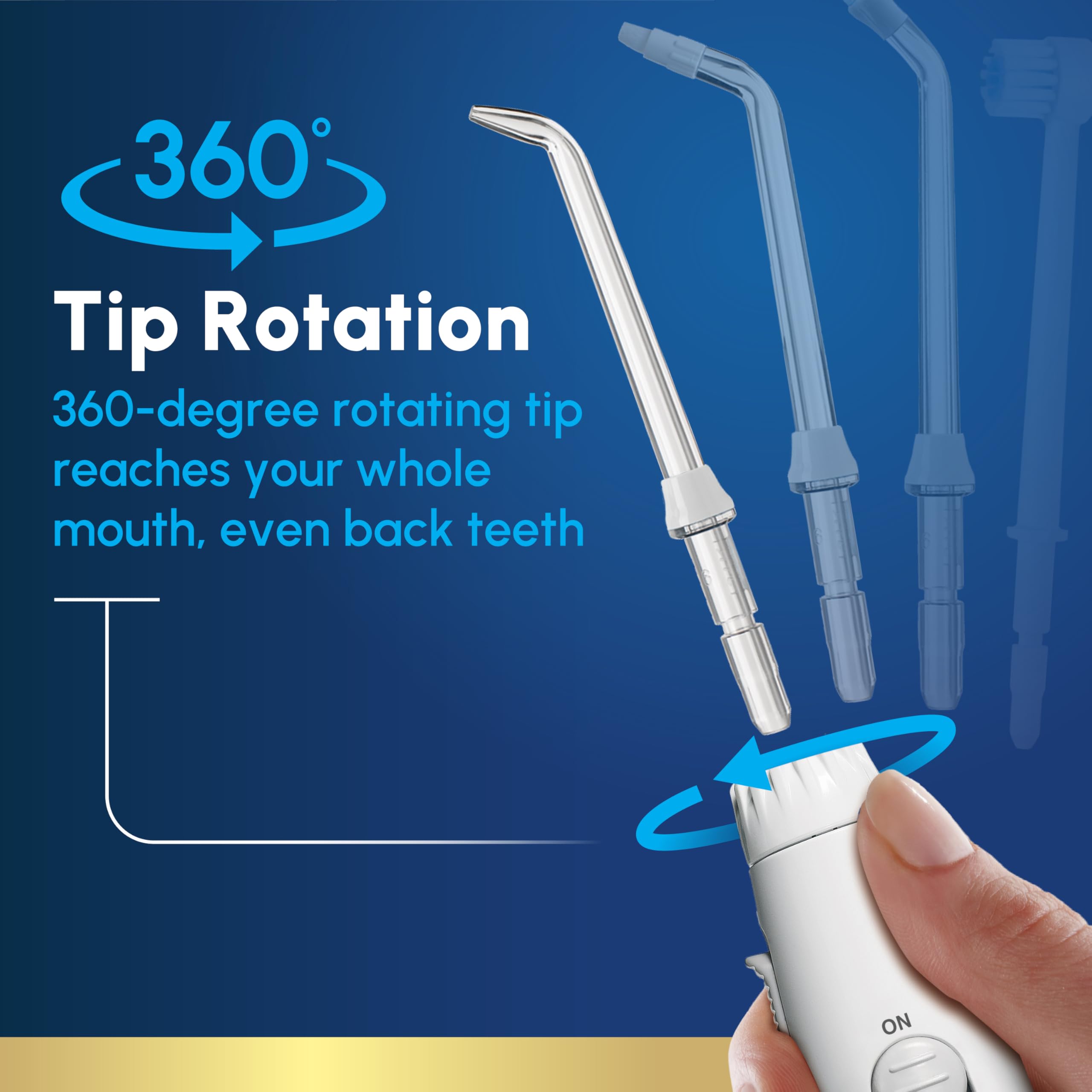 Waterpik Aquarius al lado de un cepillo para comparar tamaño y escala