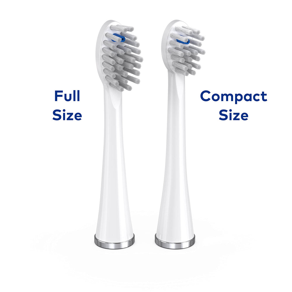 Waterpik comparación de tamaño de cabezal compacto junto a un cepillo