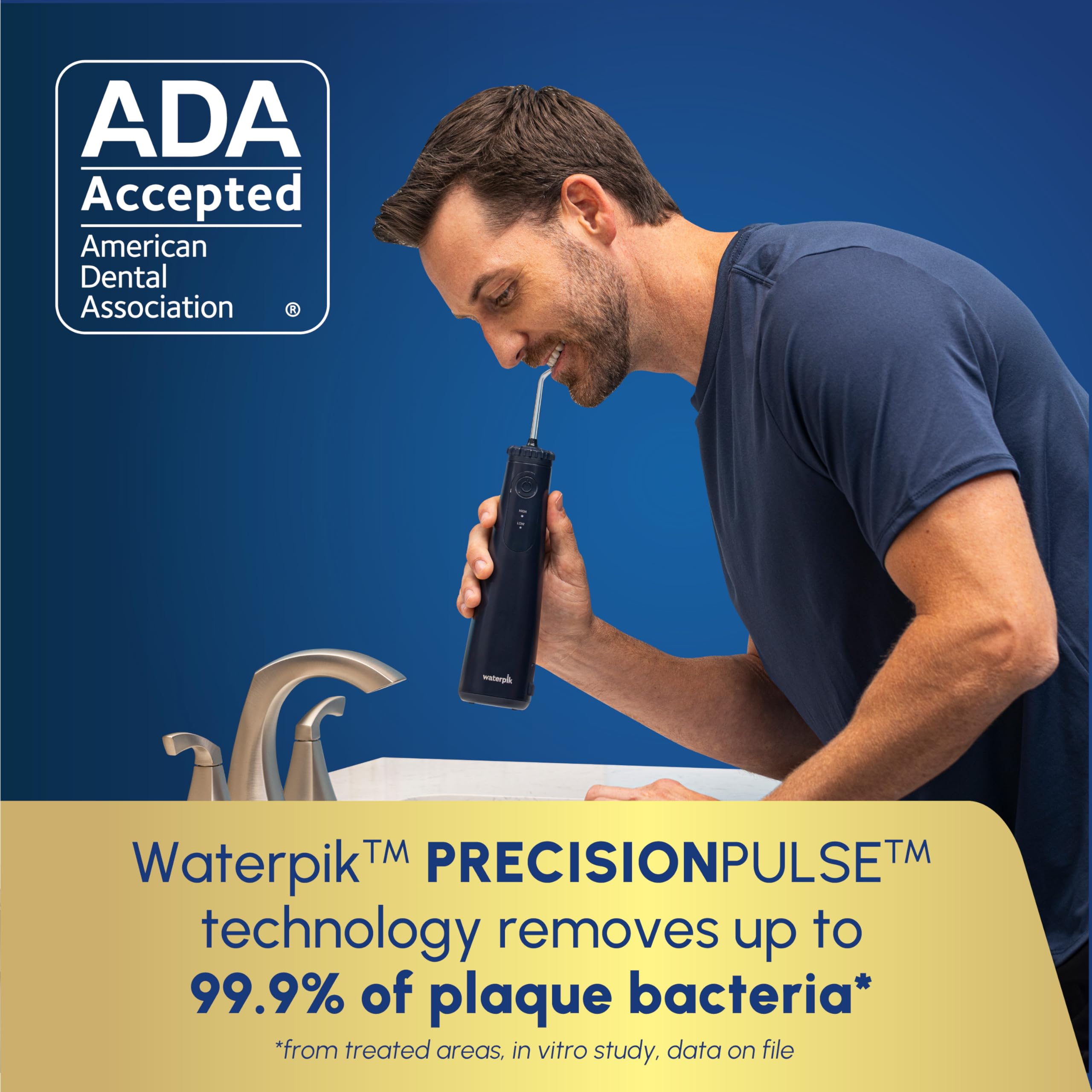 Waterpik punta EASYSPIN 360 mostrando rotación para alcanzar molares posteriores