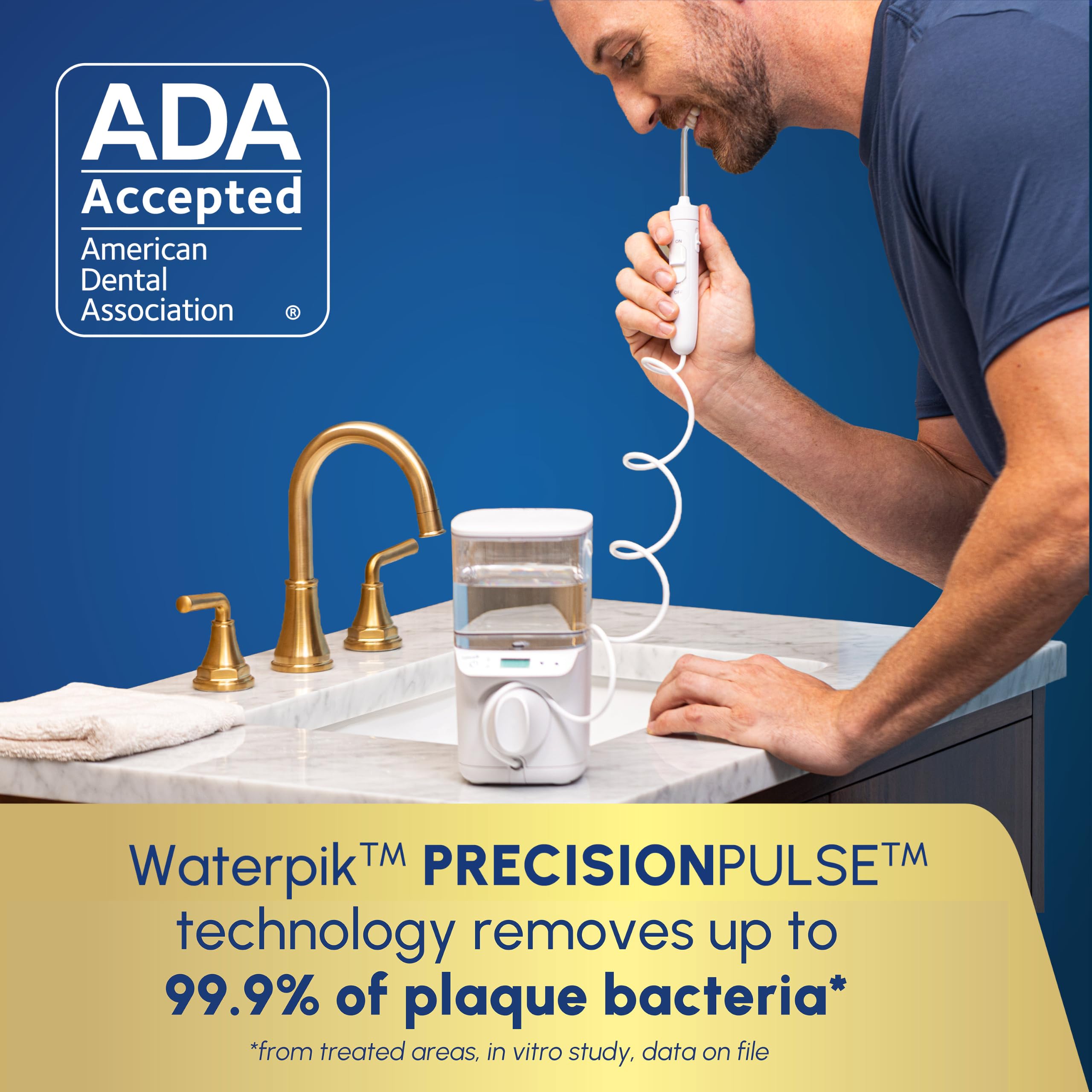 Waterpik Promax panel LCD y controles visibles para ajuste y seguimiento fácil