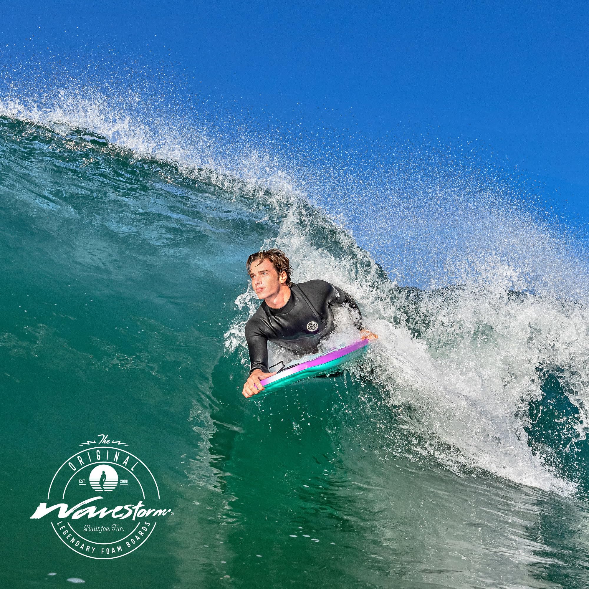 WaveStorm etiqueta con dimensiones y características técnicas claras