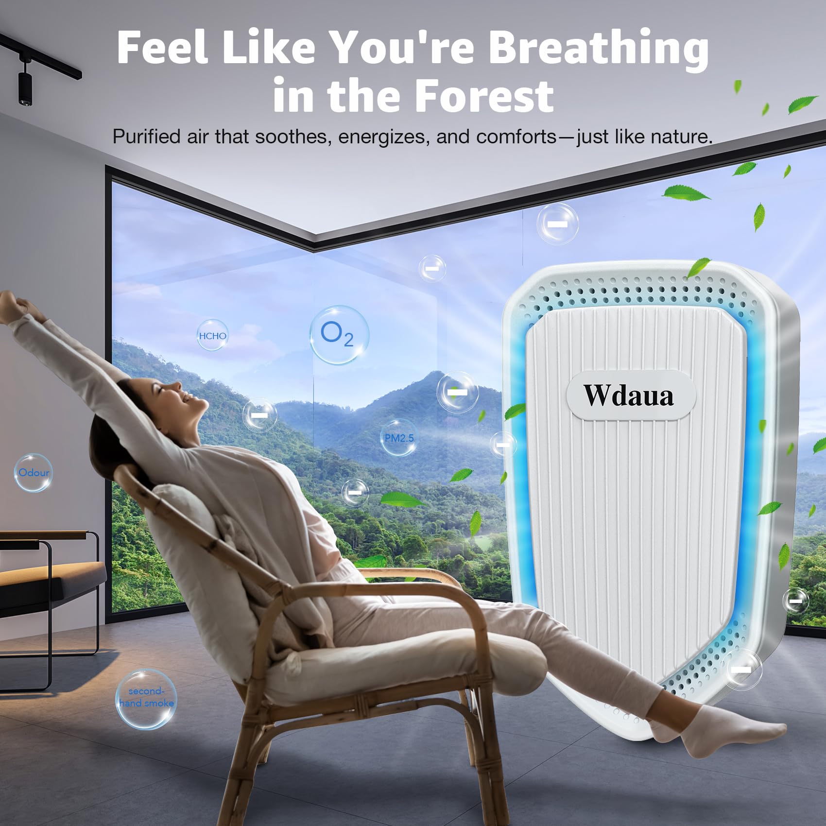 Wdaua en uso sobre mesita de noche ofreciendo ambiente más fresco