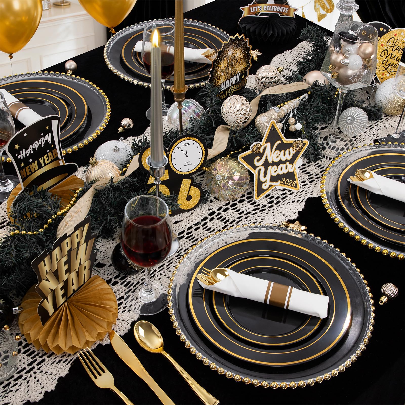 WDF Partyware vaso negro con borde dorado, realza bebidas frías