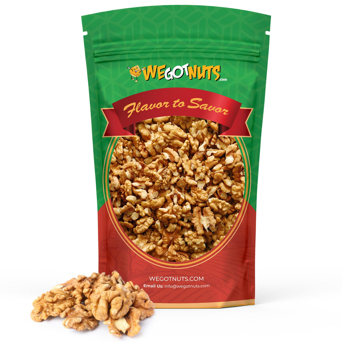 We Got Nuts paquete frontal mostrando 4 libras y mitades frescas