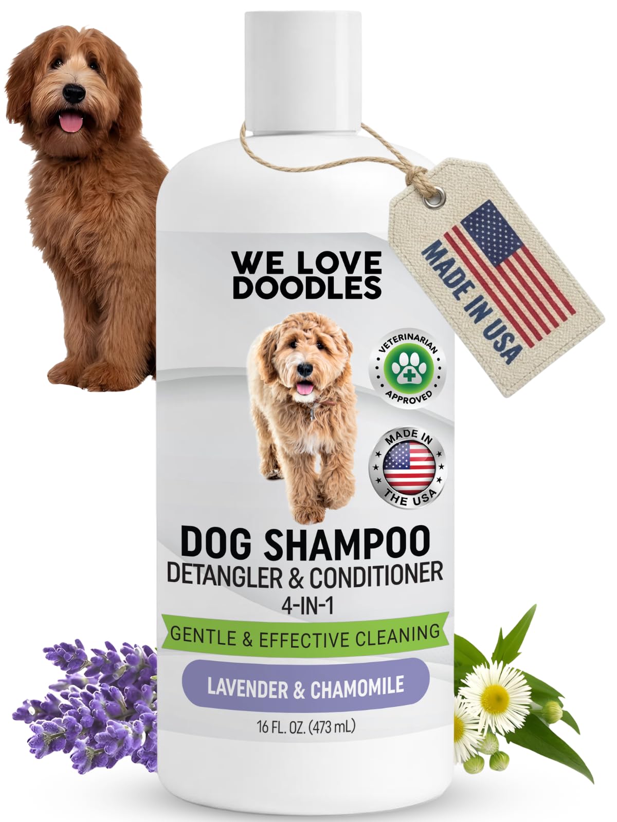 We Love Doodles botella frontal 16oz mostrando formato práctico