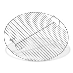 Weber cooking grate front view showing plated-steel surface and even cooking area benefit