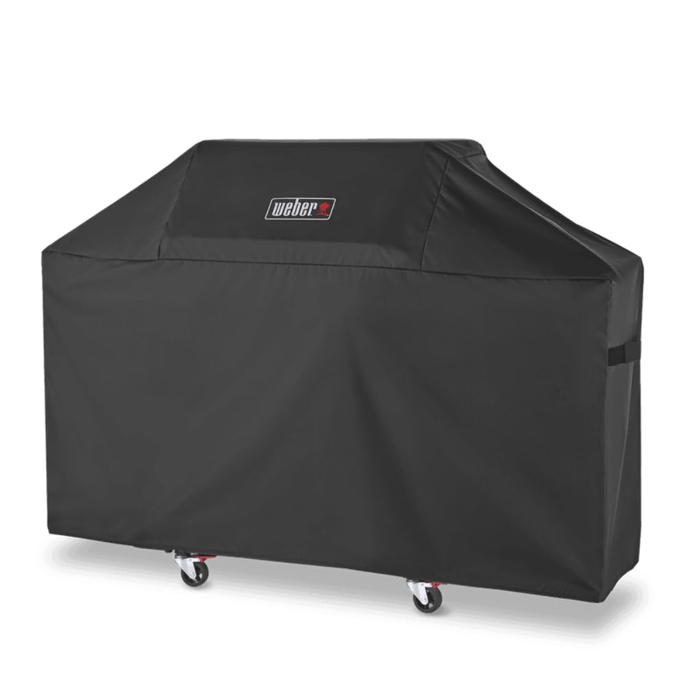 Weber funda en uso cubriendo parrilla y evitando suciedad
