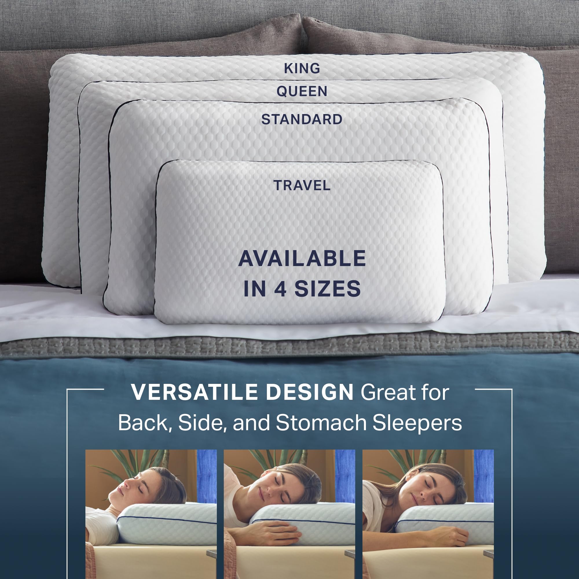 WEEKENDER almohada en uso por durmiente lateral ofreciendo soporte visible
