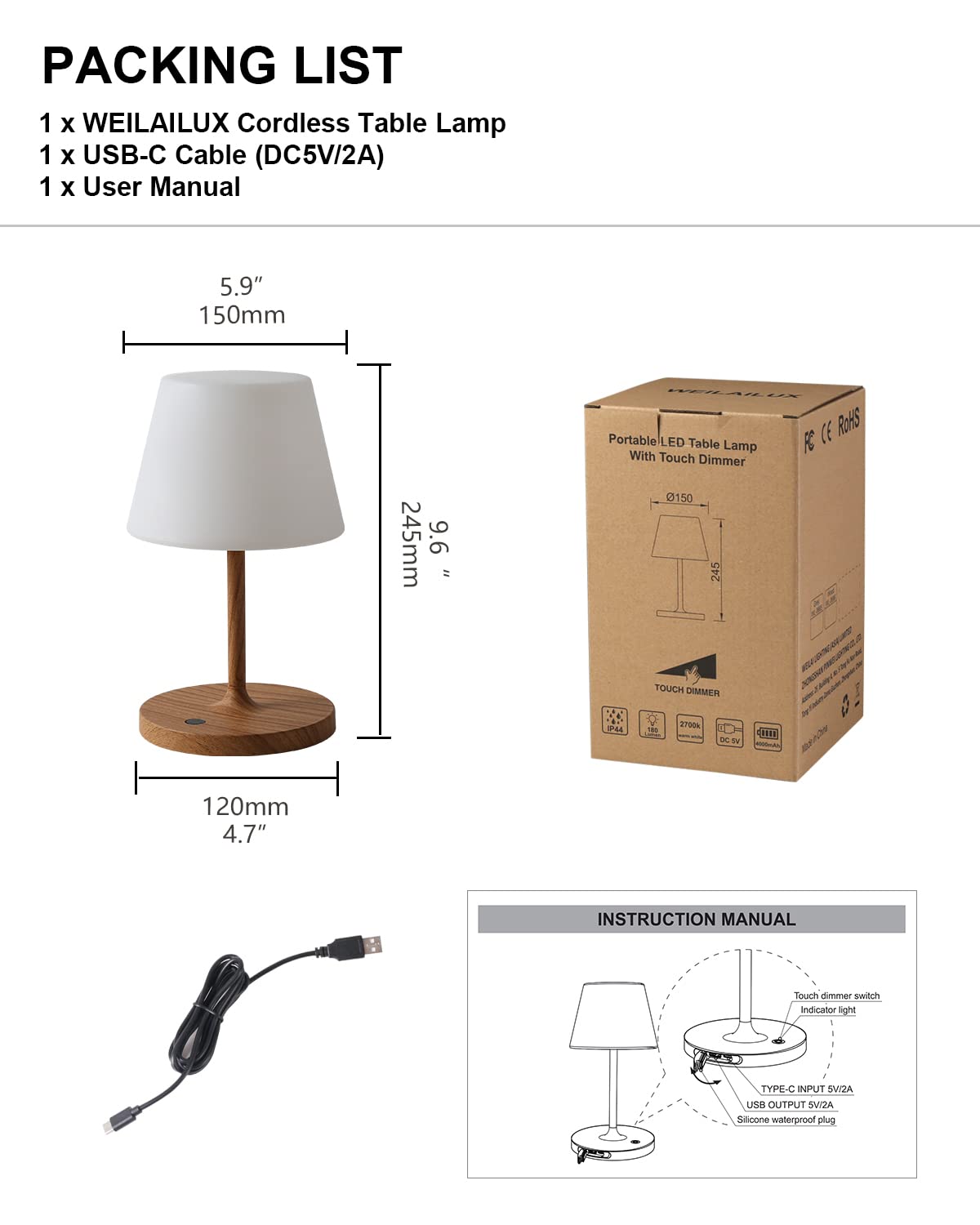 WEILAILUX base táctil en primer plano, control fácil y atenuación continua