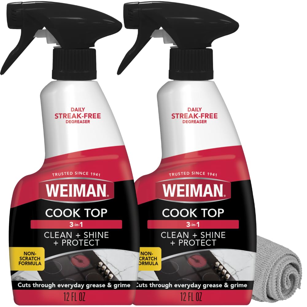 Weiman frontal del pack con spray y paño mostrando limpieza rápida