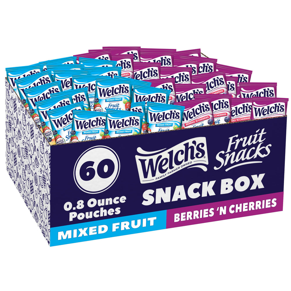 Welch's caja frontal mostrando 60 paquetes y conveniencia