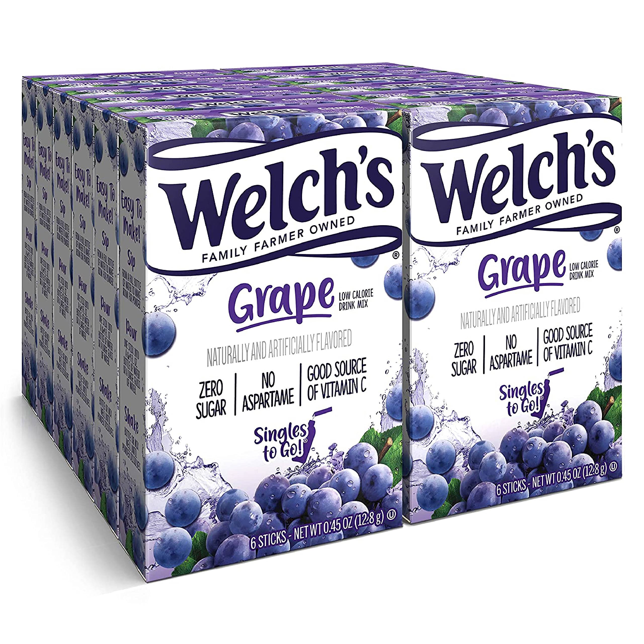 SINGLES TO GO! Welch's empaque frontal muestra 72 sobres y conveniencia