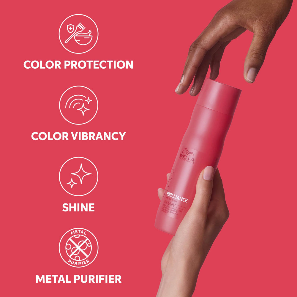 Wella Professionals frasco junto a una mano para escala, tamaño práctico