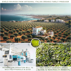 WellEatable etiqueta del productor con medallas y puntuación Flos Olei visible