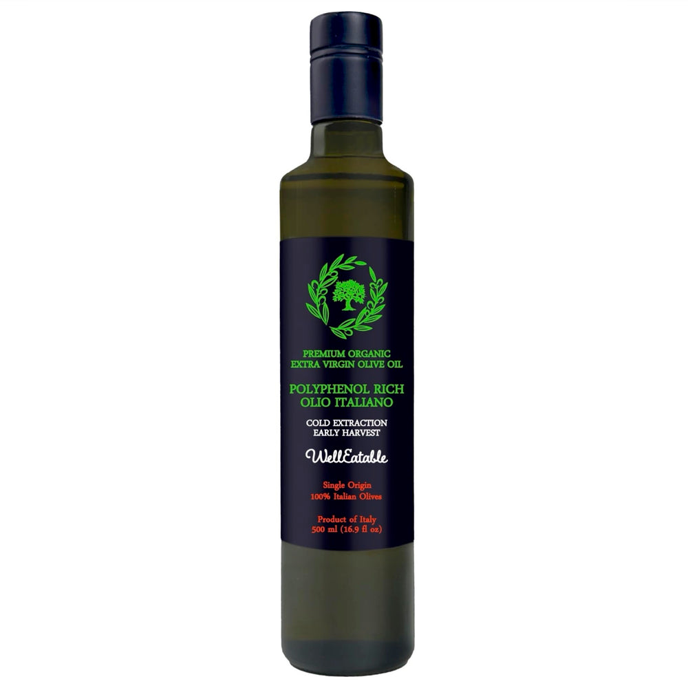 WellEatable frasco frontal mostrando diseño y certificación orgánica como opción premium