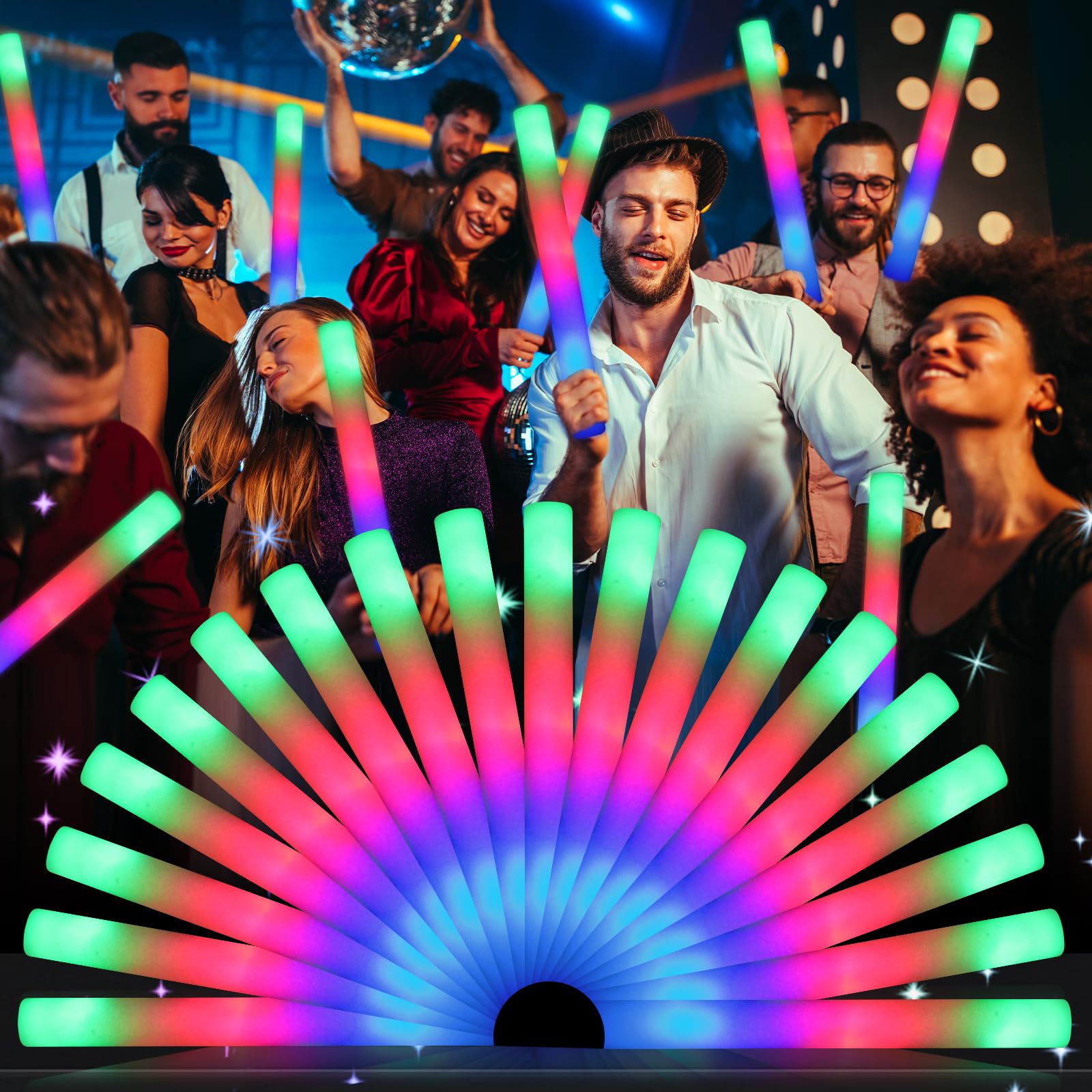 wellent palo de espuma frontal mostrando diseño y colores, ideal para iluminar fiestas