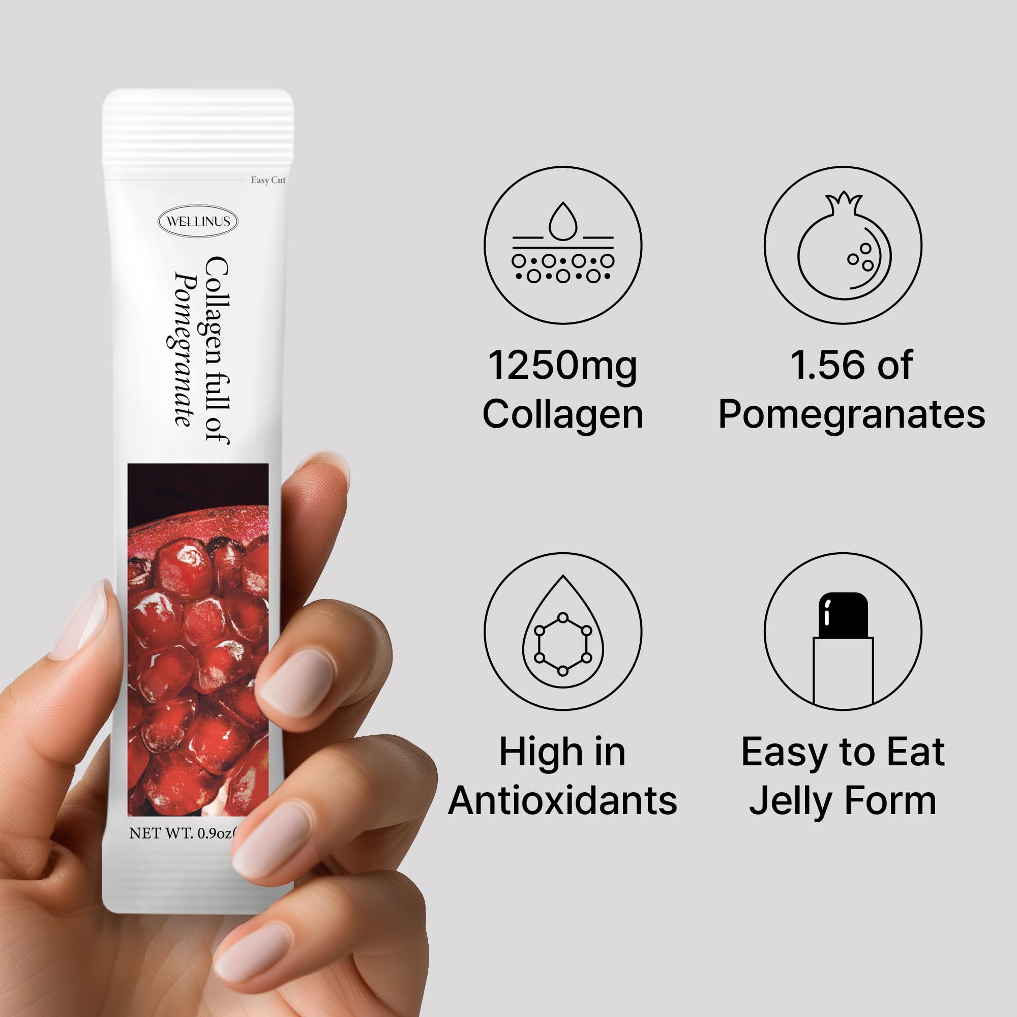 WELLINUS primer plano de textura gelatinosa, péptidos marinos de rápida absorción