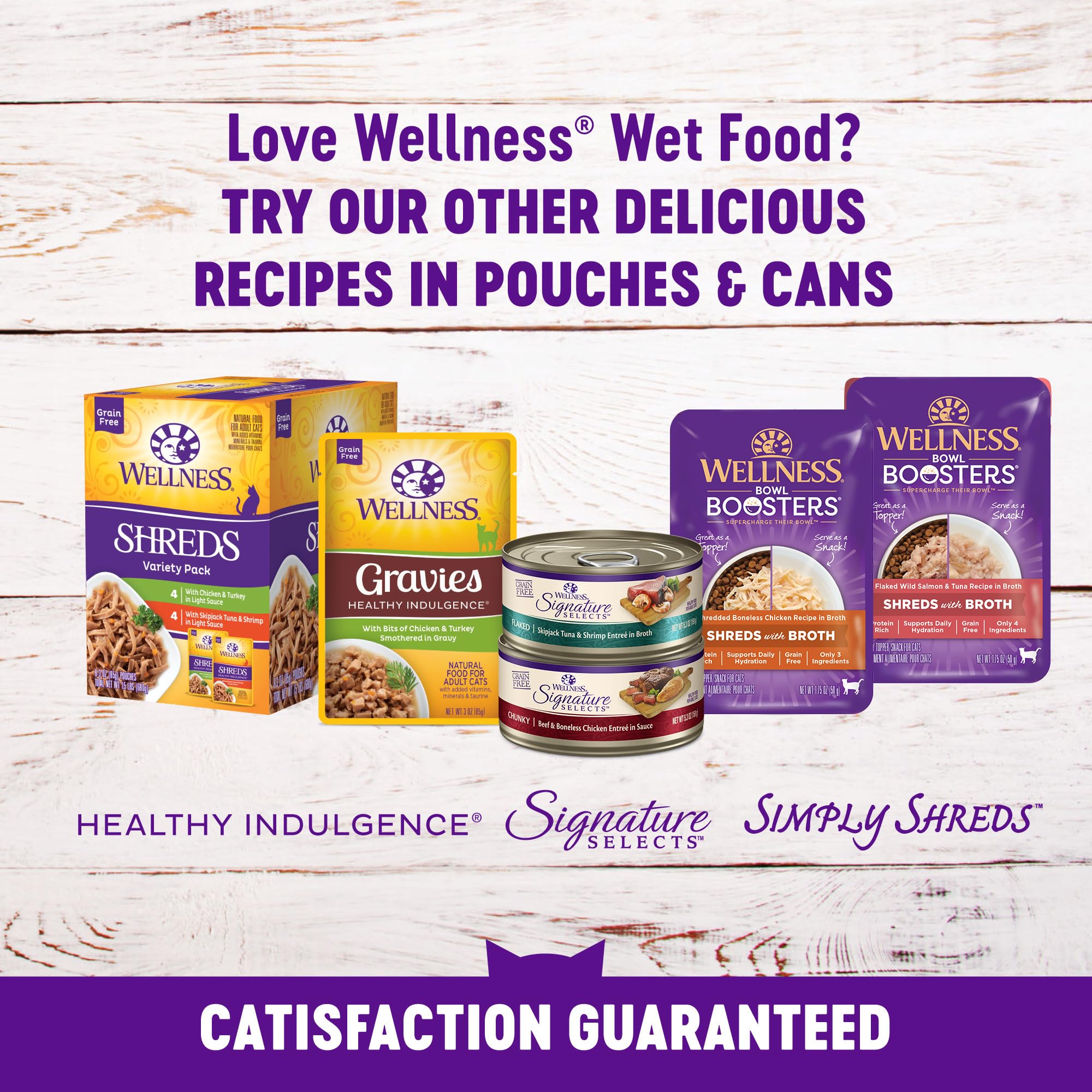 Wellness etiqueta con ingredientes naturales y sin granos señalados