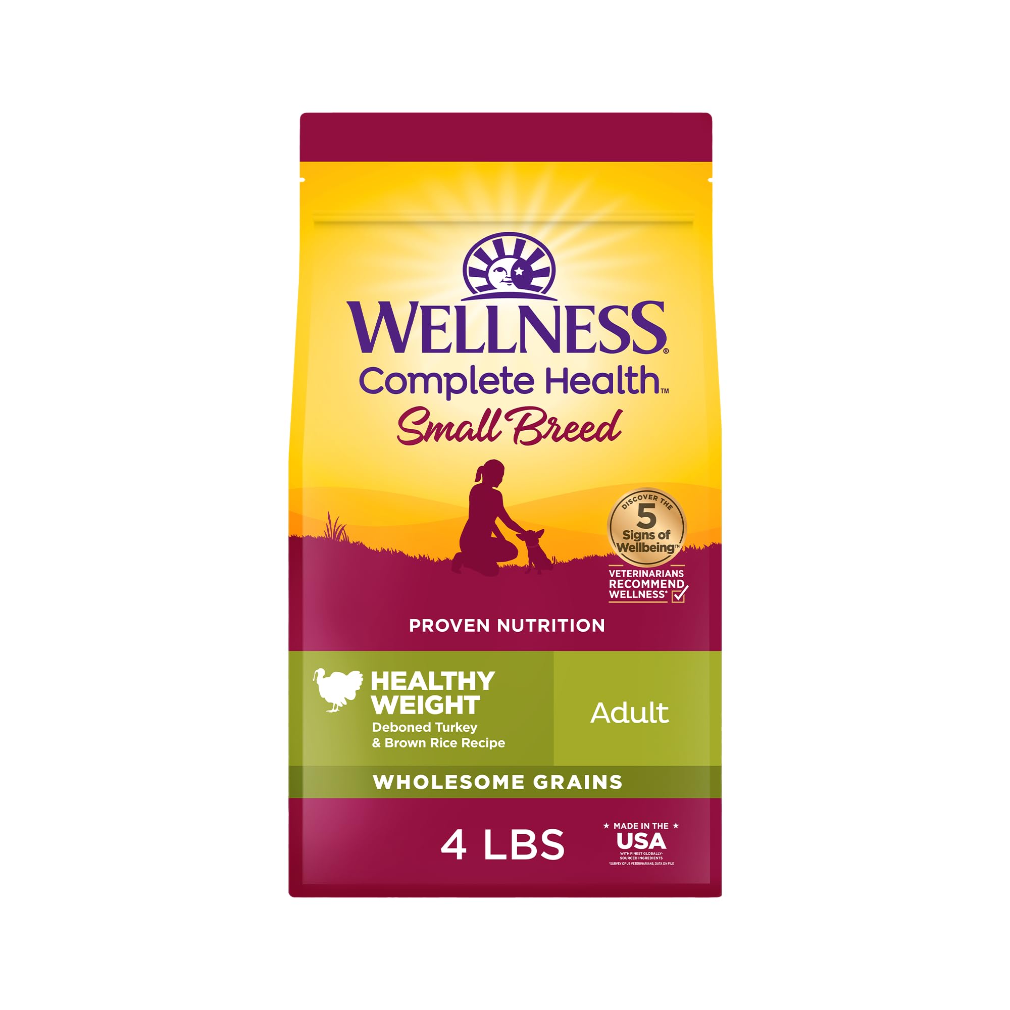 Wellness paquete frontal 4 lb mostrando fórmula para peso saludable