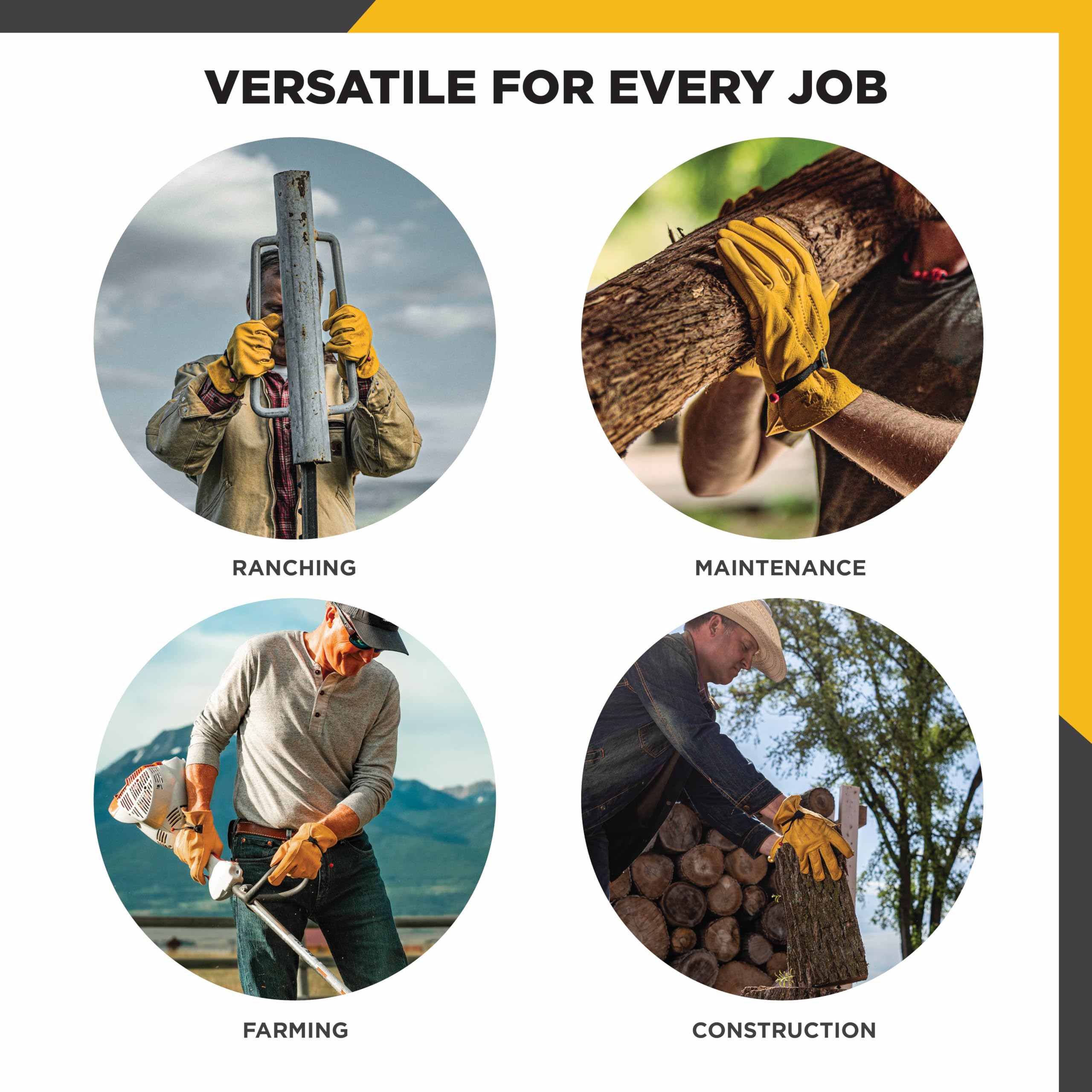 Trabajador usando guantes Wells Lamont sujetando herramienta con control