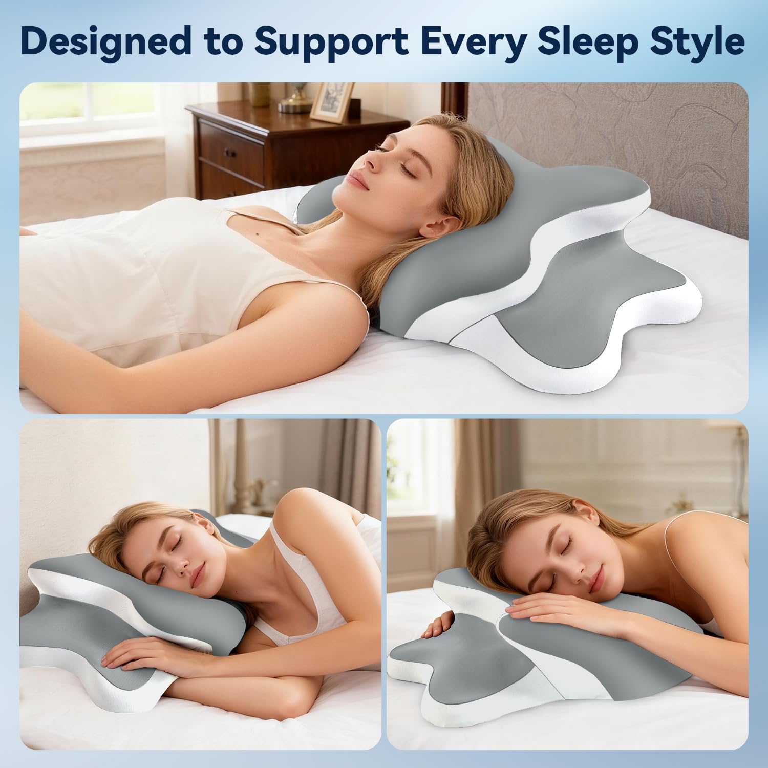 WENGTY ajustabilidad de la almohada boca abajo mostrando adaptación y confort