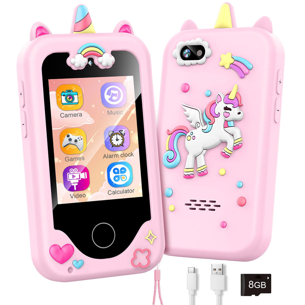 WEOLULI vista frontal del teléfono infantil con botones y pantalla clara