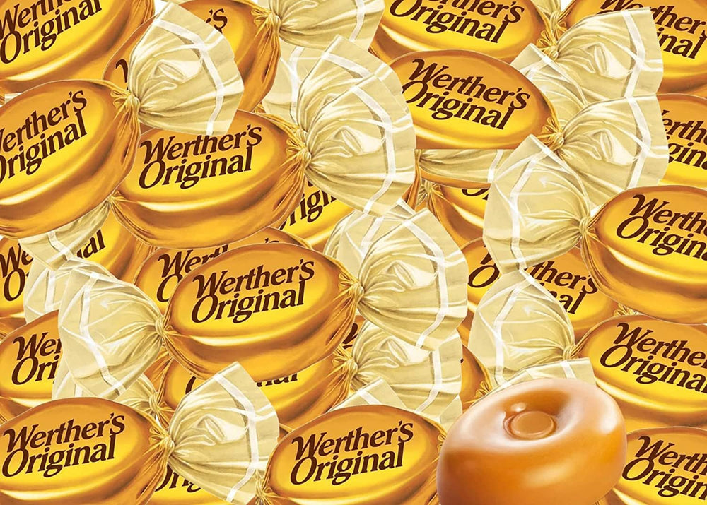 CC's Sweets & Snacks primer plano del caramelo Werthers Original resaltando textura y brillo