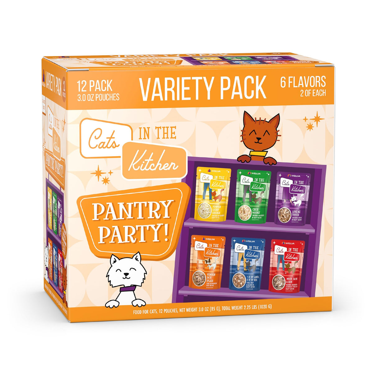 Weruva front packaging Pantry Party variety pack showing assortment benefits