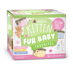 Weruva kitten 3oz pack front view showing variety and benefits